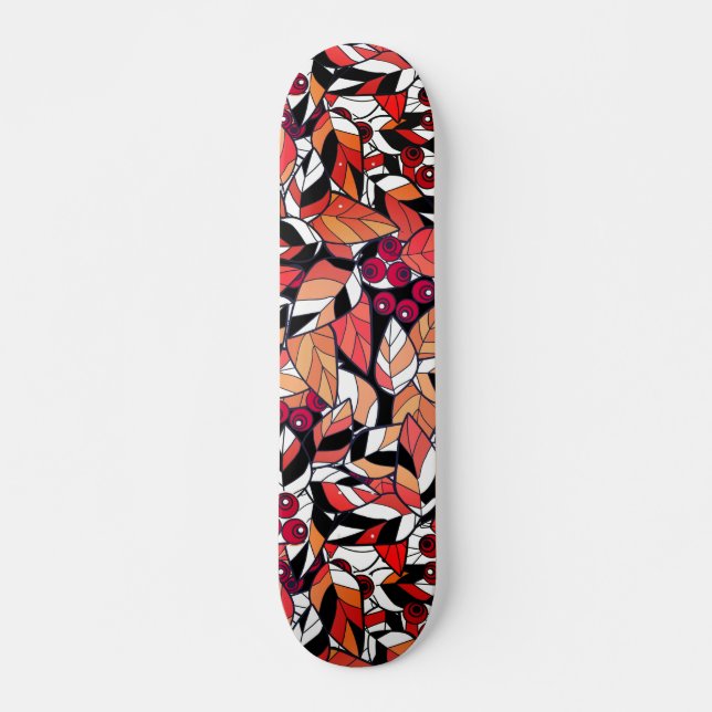 Skateboard Caricature Abstraite feuilles baies noir (Devant)