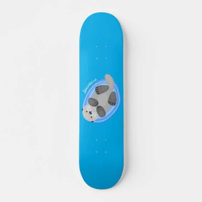 Skateboard Caricature bleu loutre de mer joyeux (Devant)