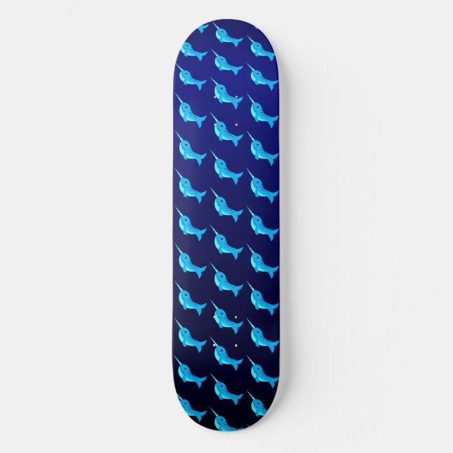 Skateboard Caricature bleu narval motif sur Navy Blue (Recto)