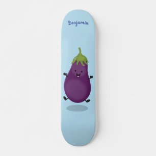 Skateboard Caricature d'aubergine d'aubergine joliment heureu