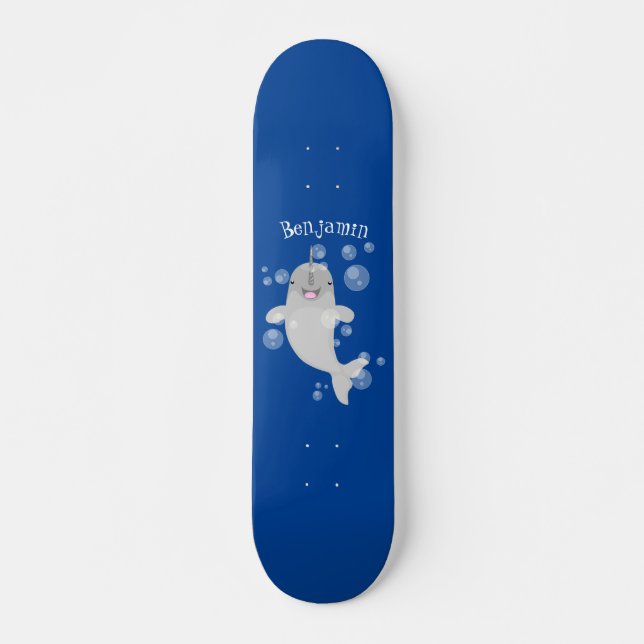 Skateboard Caricature de bulles de narval joyeux (Devant)