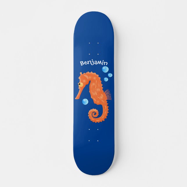 Skateboard Caricature de bulles d'hippocampe orange (Devant)