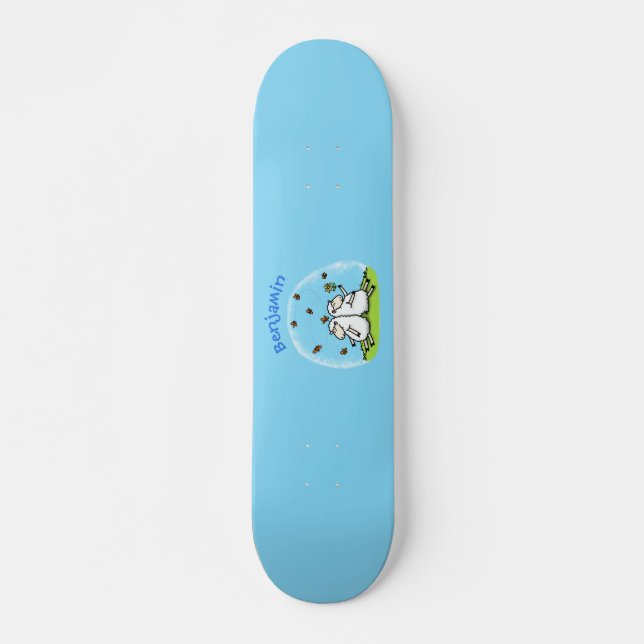 Skateboard Caricature de moutons mignons amis et papillons (Devant)
