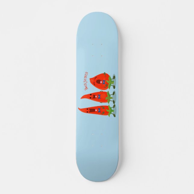 Skateboard Caricature de piments chantants mignons (Devant)