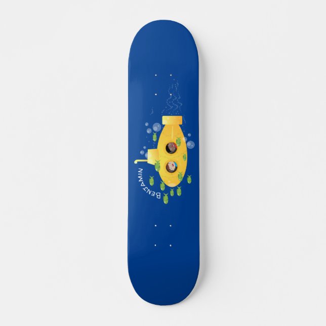Skateboard Caricature de poisson sous-marin jaune mignon (Devant)