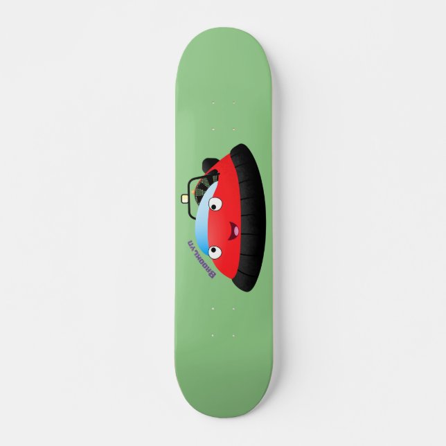 Skateboard Caricature d'hovercraft rouge joyeux (Devant)