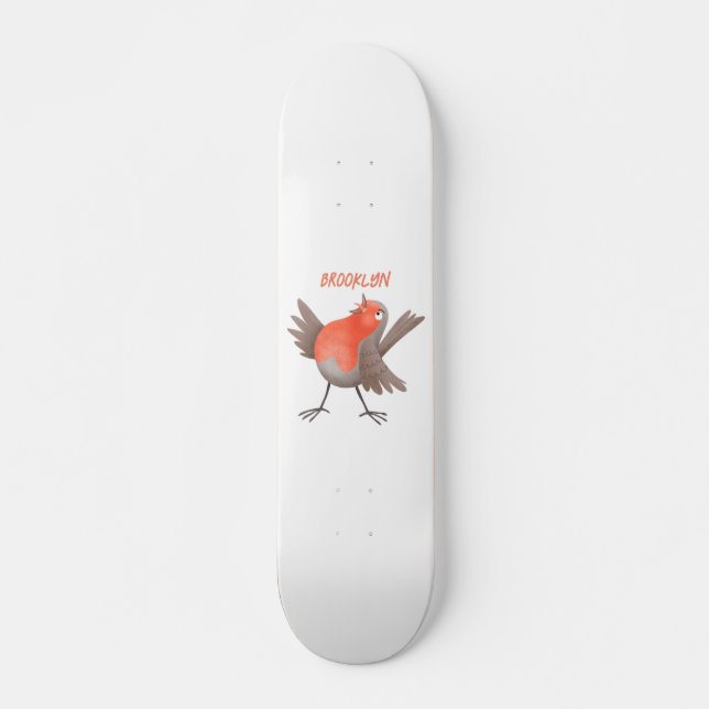 Skateboard Caricature d'oiseau rouge chantant mignon (Devant)