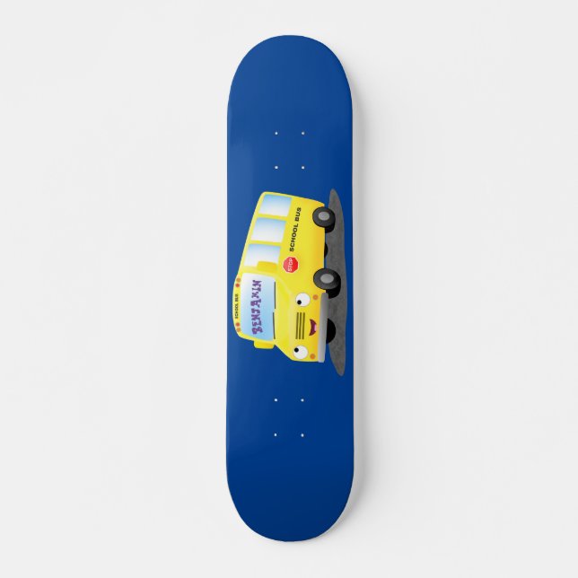 Skateboard Caricature du bus scolaire jaune joyeux (Devant)