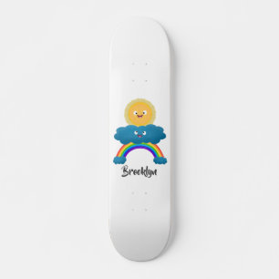 Skateboard Caricature en arc-en-ciel du joyeux nuage de solei