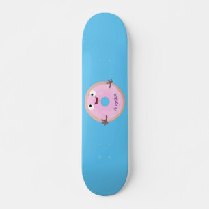 Skateboard Caricature joli beignet rose vitré