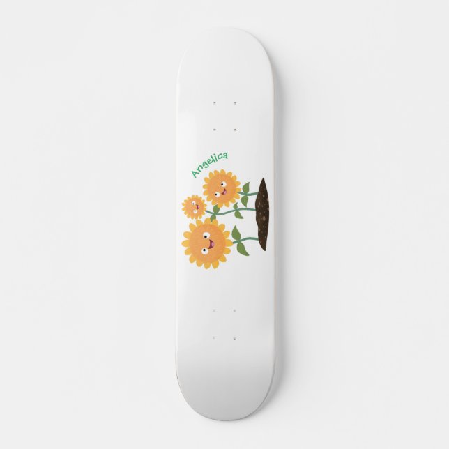 Skateboard Caricature joli tournesol souriant illustration (Devant)
