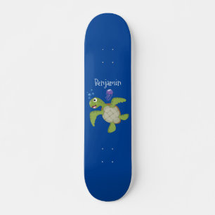 Skateboard Caricature joyeuse de tortue de mer verte mignonne