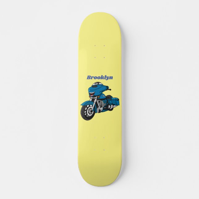 Skateboard Caricature joyeux bleu moto (Devant)