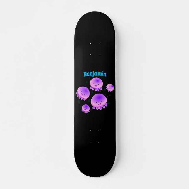 Skateboard Caricature kawaii de méduse violette rose mou (Devant)