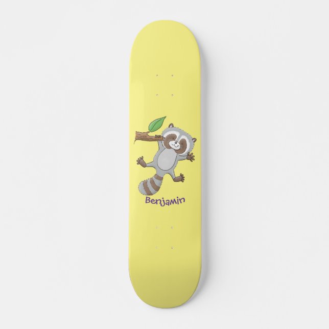 Skateboard Caricature pour bébé au raton laveur joyeux (Devant)