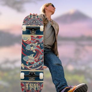 Skateboard Carpeaux de Koi avec Monogramme de Motif Fou Rouge