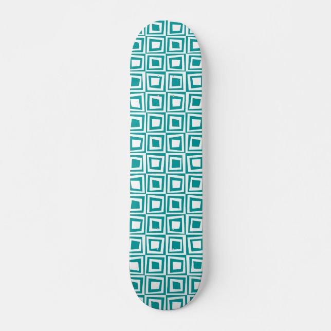 Skateboard Carré rétro - Blanc sur Aqua (Devant)