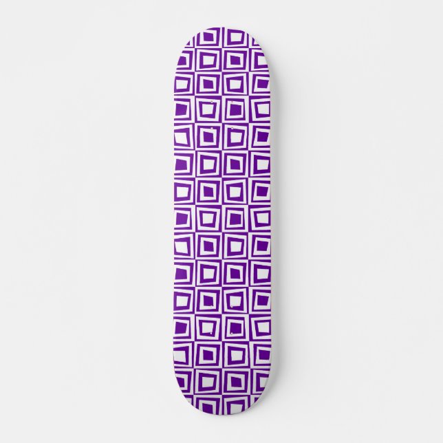 Skateboard Carré rétro - Blanc sur violet (Devant)