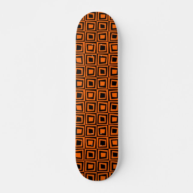 Skateboard Carré rétro - orange sur noir (Devant)