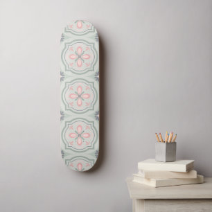 Skateboard Carreaux Floraux Pastel Vert