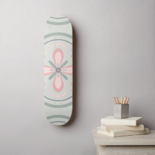 Skateboard Carreaux Floraux Pastel Verts