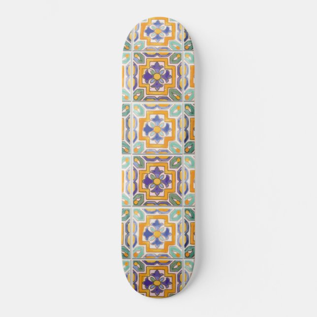 Skateboard Carrelage orange-vert-bleu (Recto)