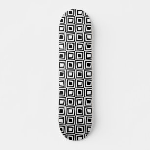 Skateboard Carrés rétro - Blanc sur Noir