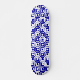 Skateboard Carrés rétro - Noir sur Bleu foncé