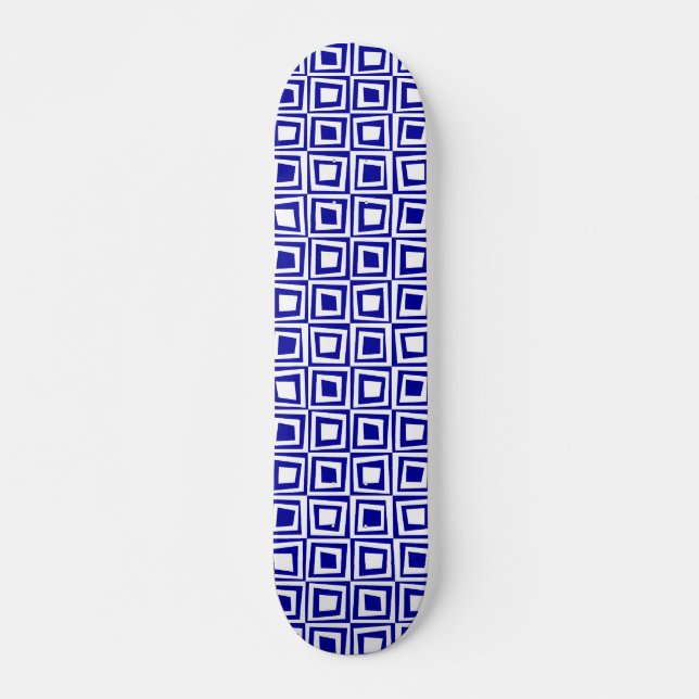 Skateboard Carrés rétro - Noir sur Bleu foncé (Devant)