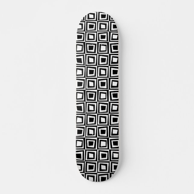 Skateboard Carrés rétro - Noir sur bois (Devant)