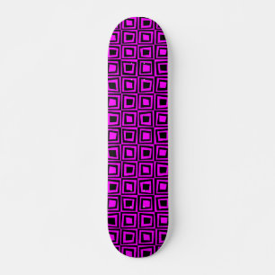 Skateboard Carrés rétro - Noir sur Magenta
