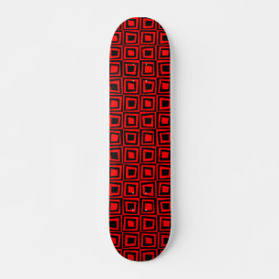 Skateboard Carrés rétro - Noir sur rouge