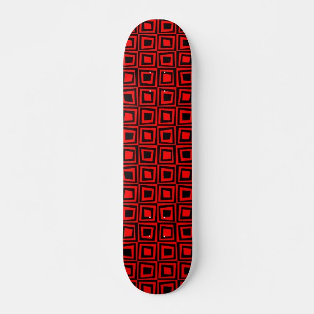 Skateboard Carrés rétro - Noir sur rouge (Devant)