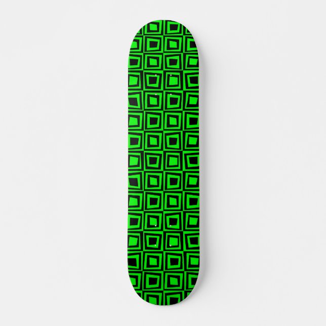 Skateboard Carrés rétro - Noir sur Vert (Devant)