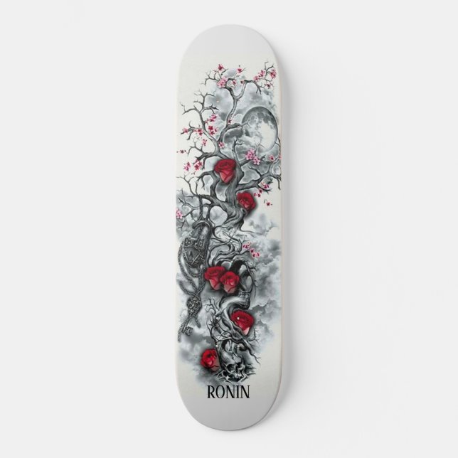 Skateboard Carte à roulettes japonais Rose Cerisier Fleur Lun (Recto)