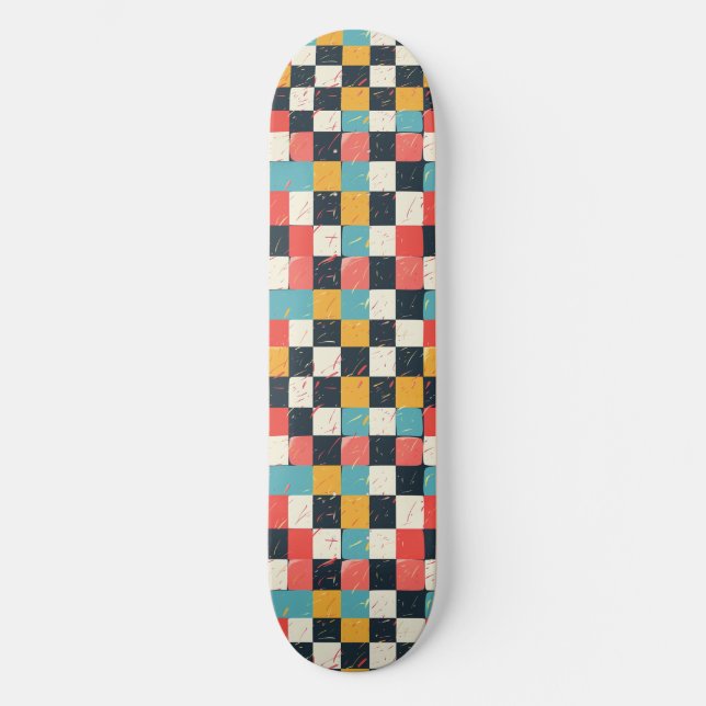 Skateboard Carte à roulettes unique Retro Y2K Checker Design (Recto)