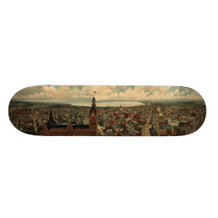 Skateboard Carte imagée vintage de WI de Milwaukee (1898)