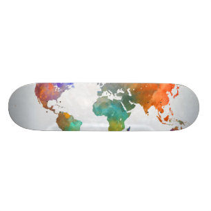 Skateboard Carte Mondiale De L'Aquarelle