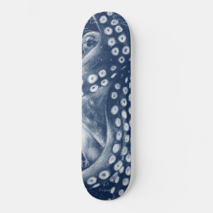 Skateboard Carte Vintage de poulpe bleue Chic
