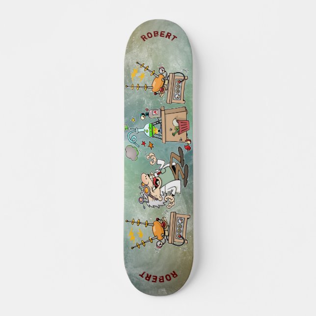 Skateboard Cartoon Mad Scientifique Dans Son Laboratoire Avec (Devant)
