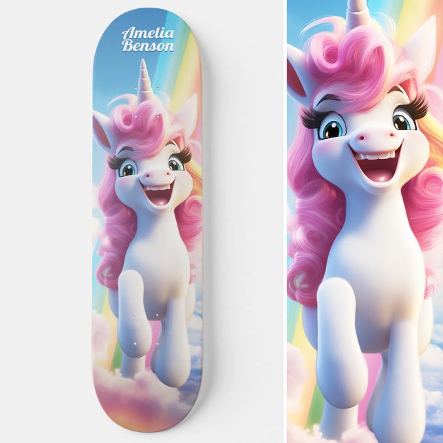Skateboard Cartoon mignon Unicorn Voler dans le ciel (Cute Cartoon Unicorn Flying in Sky Skateboard)