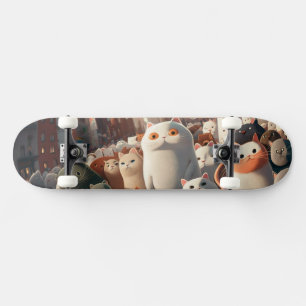Skateboard Cat City Cartoon Crowd