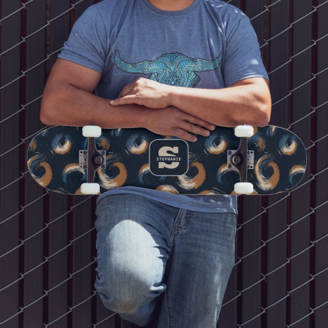 Skateboard Cercle bleu et Brown sur Arrière - plan foncé (Extérieur 3)