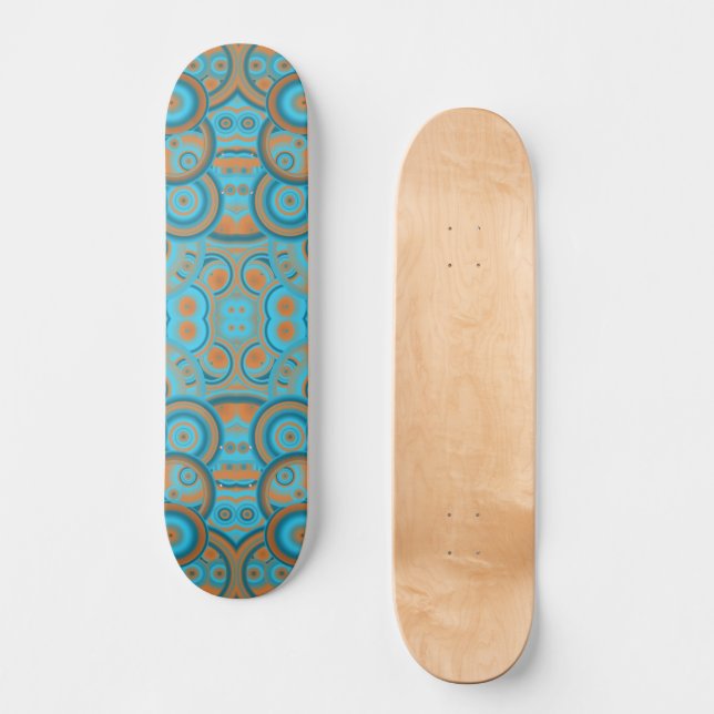 Skateboard Cercle Concentré Dégradé Orange Rust Turquoise (Recto)