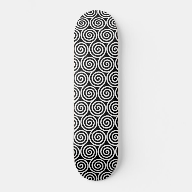 Skateboard Cercles Abstraits blancs sur noir (Recto)