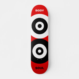 Skateboard Cercles abstraits noir & blanc sur rouge