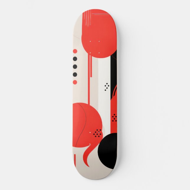 Skateboard Cercles et formes noirs et rouges (Recto)