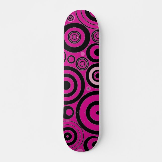 Skateboard Cercles noirs et roses (Devant)