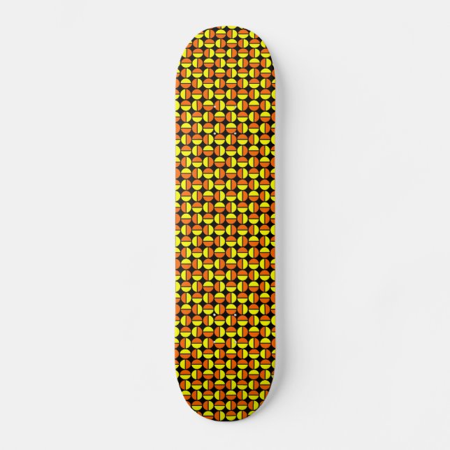 Skateboard Cercles pivotants - orange et jaune sur noir (Recto)