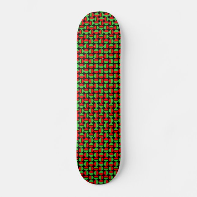 Skateboard Cercles tournants - rouge et vert sur noir (Recto)